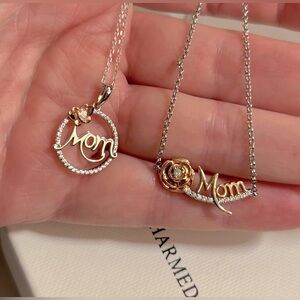 Charmed Aroma-Mom SS925 Necklace & Rhodium Pltd Silver Bracelet W/Gold Accents